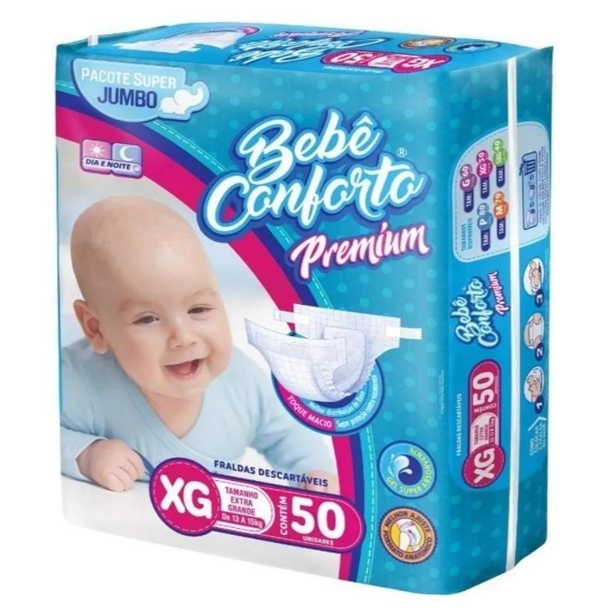 Fralda Bebê Conforto Premium XG Com 50 Unidades | Shopee Brasil