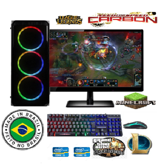 Foto de computador i3 barato cpu gamer completo 8g ssd128+hd320 monitor 19'' wifi et2 LOL cs mine gta roblox