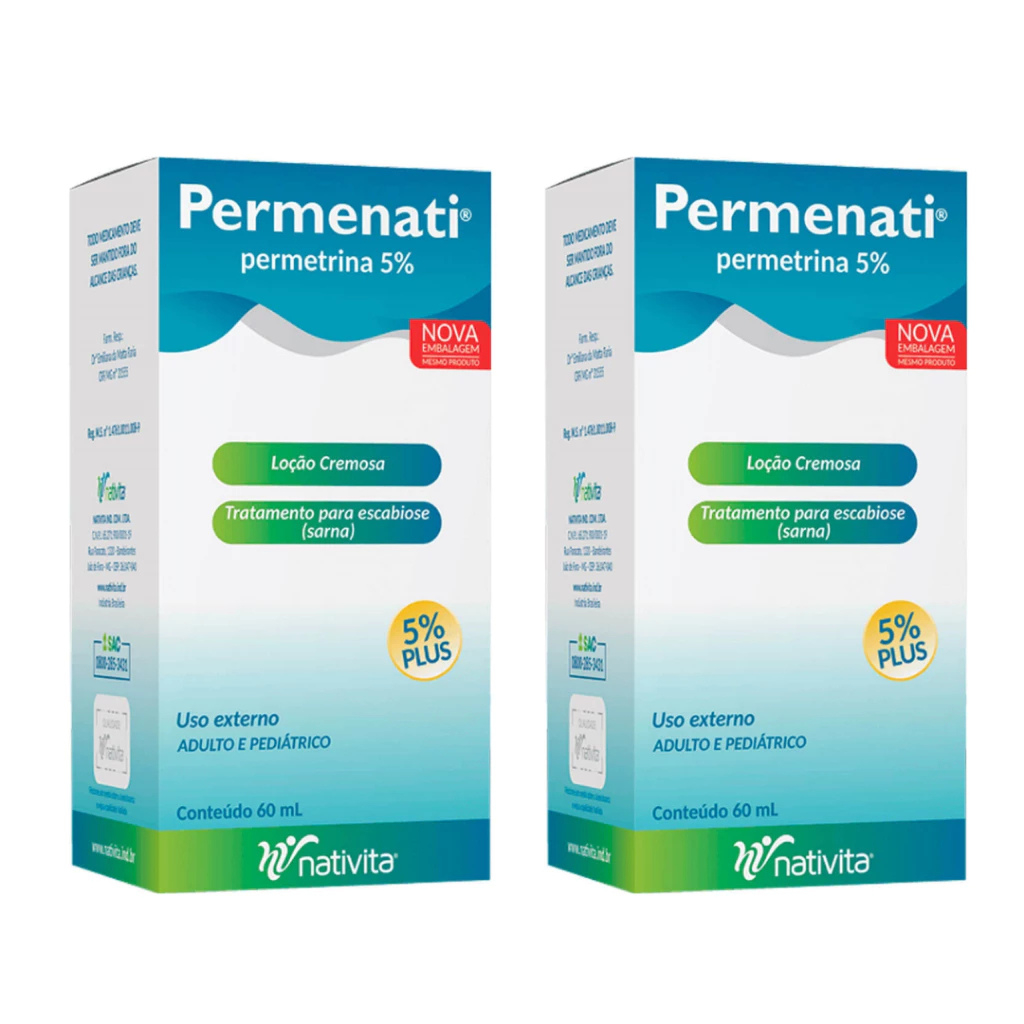 Kit 2x Permenati 5% Permetrina 60ml Loção Para Sarna Escabiose Coceira ...