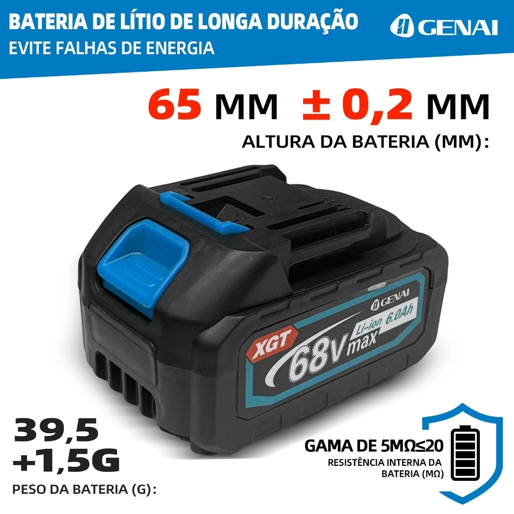 Bateria Li-inon 68v 6000mah 6.0Ah Motosserra Parafuradeira Bateria