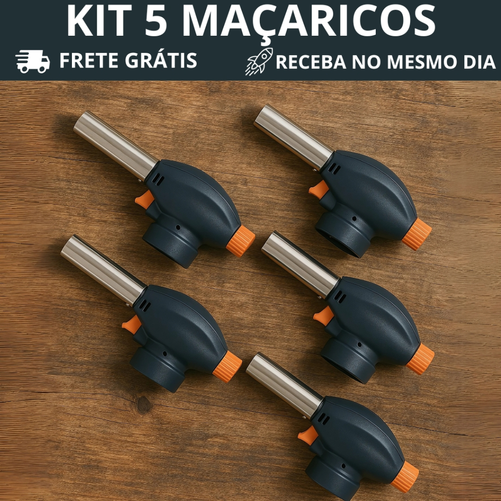 Kit 5 Maçaricos Culinários Gourmet Multiuso com Regulador Profissional