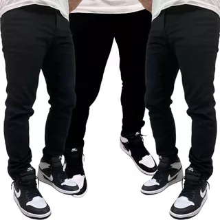 Calça Jeans Masculina PRETA Kit Com 3 Slim Fit Premium Lycra