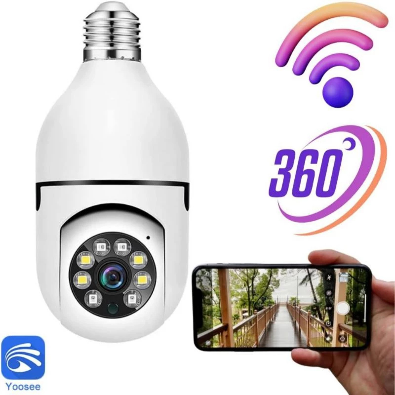 Camera Lâmpada Wifi Ip Segurança Panorâmica Giratória 360 1080P com ...
