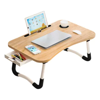 Mesa Portátil Dobrável Com Gaveta Para Notebook Home Office Estudo Refeição Cama Com Porta Copo MDF
