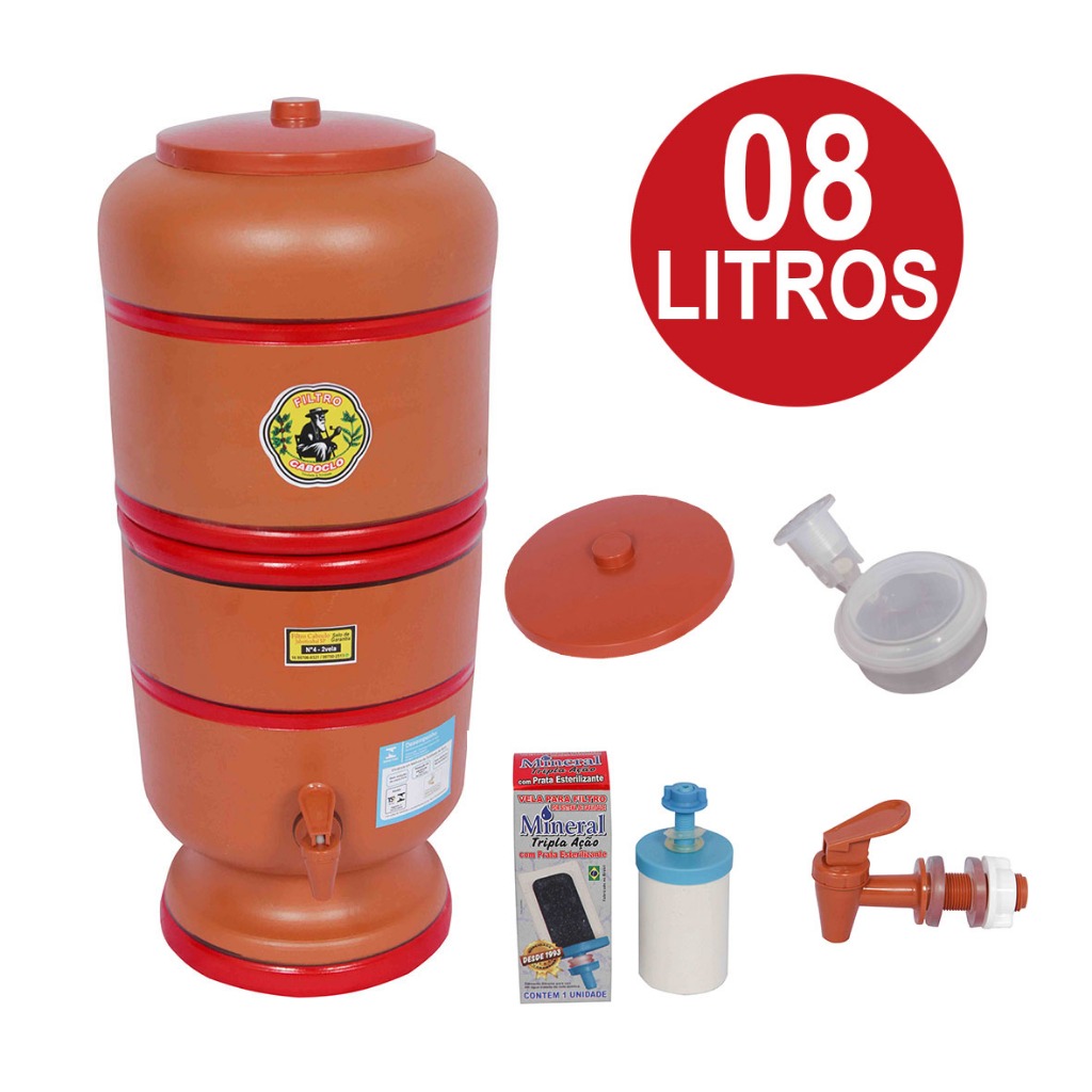 Filtro de Barro 8 litros com Vela de tripla ação + Boia