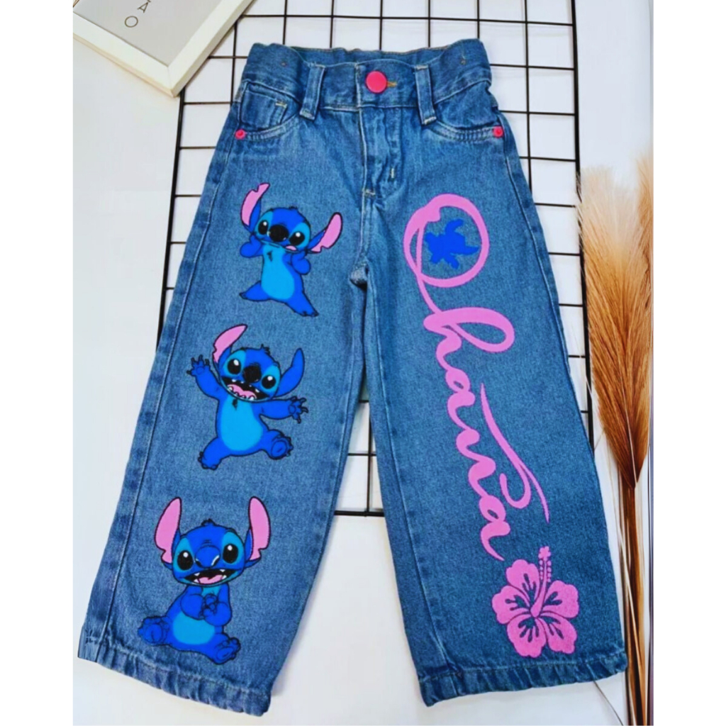Calça Jeans Infantil Wide Leg Stitch Moda Infantil | Shopee Brasil