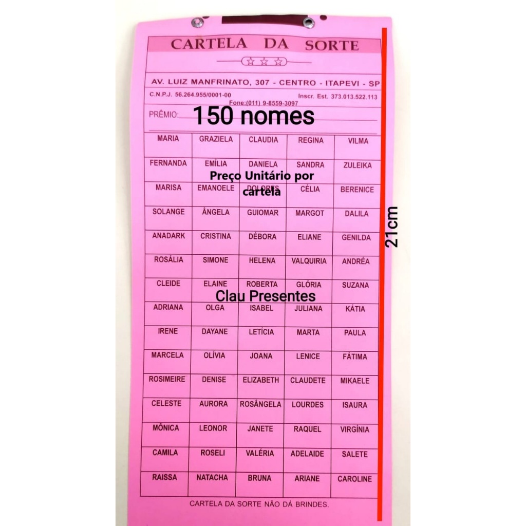Cartela de Rifa com 25 30 50 100 150 200 nomes times PREÇO UNITÁRIO ...