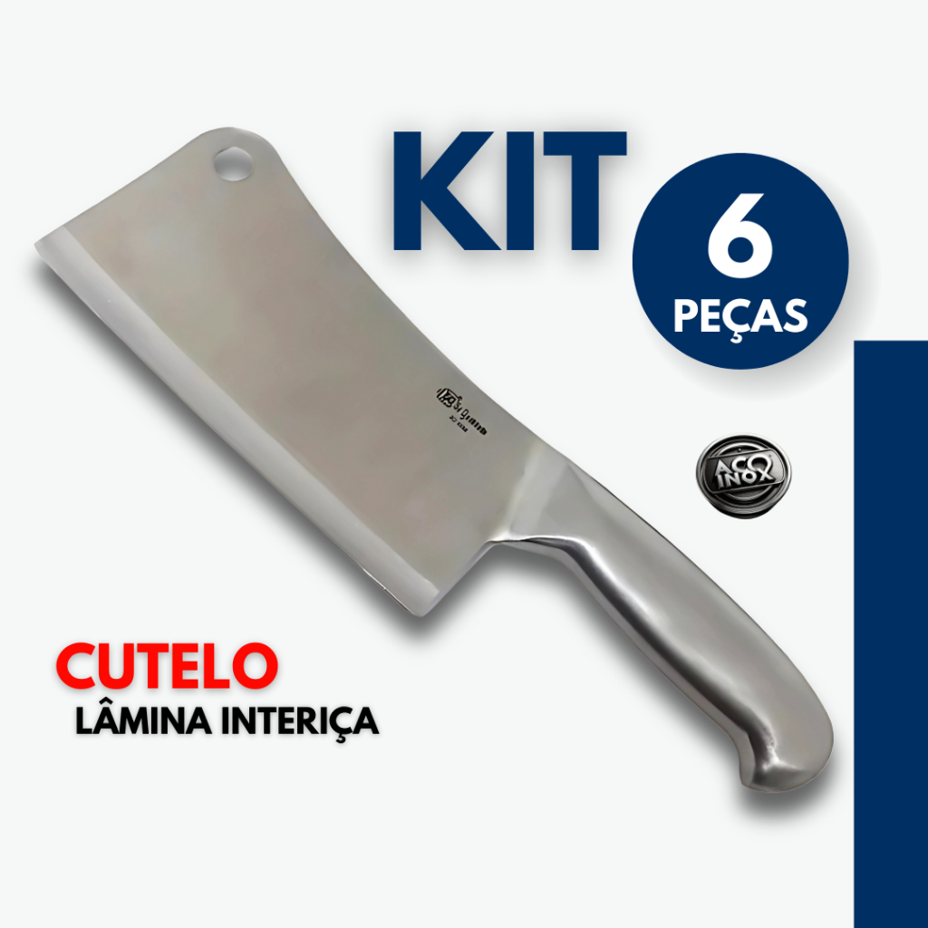Kit 6- Cutelo Inteiriço Profissionais Aço Inox 28cm para Açougue ...