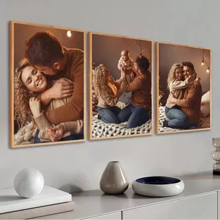 kit 3 quadros personalizados mdf com sua foto familia feliz tamanhos 40x60cm oferta