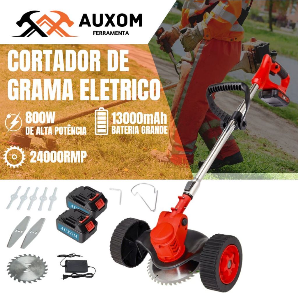 AUXOM Cortador De Grama 36V 2 Baterias Com Rodas Máquina De Cortar ...
