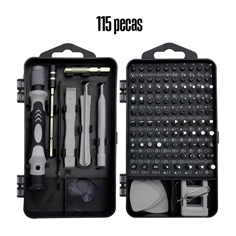 Jogo Chaves De Fenda Precisão Com 115 peças 1 Kit Ferramentas Novo P/ Manutenção Celular Notebook Tablet Reparação