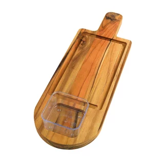 Tábua de Servir Teca Com Cabo e 1 Molheira em Oferta na Shopee