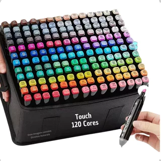 Caneta Hidrográfica Marcador Touch 48-168 Cores - Ponta Dupla para Desenho Artístico e Escolar em Oferta na Shopee