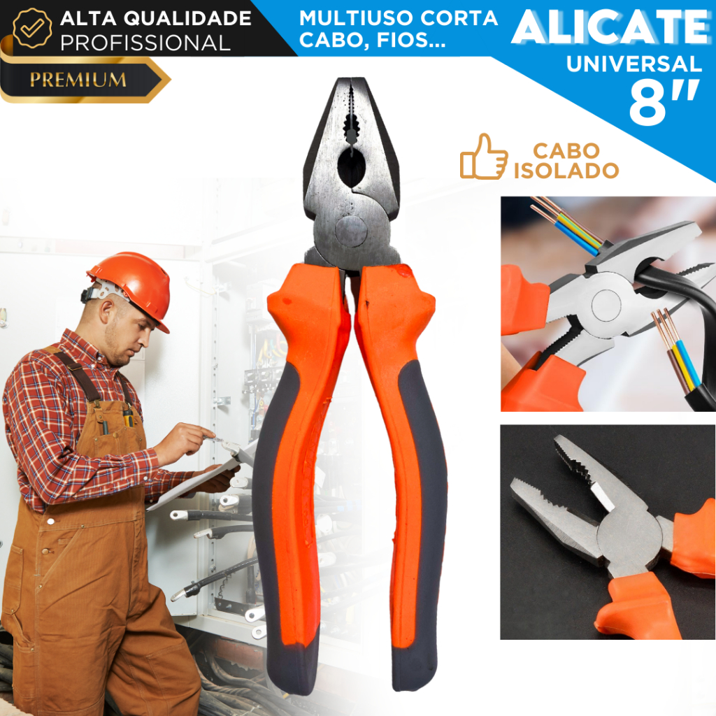 Alicate Universal 8” Ideal para Cortar Fios, Cabos e Muito Mais | Cabo ...