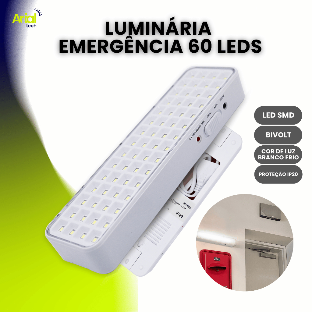Luminária de Emergência 60 leds Bateria Recarregável Lâmpada Luz Branco ...