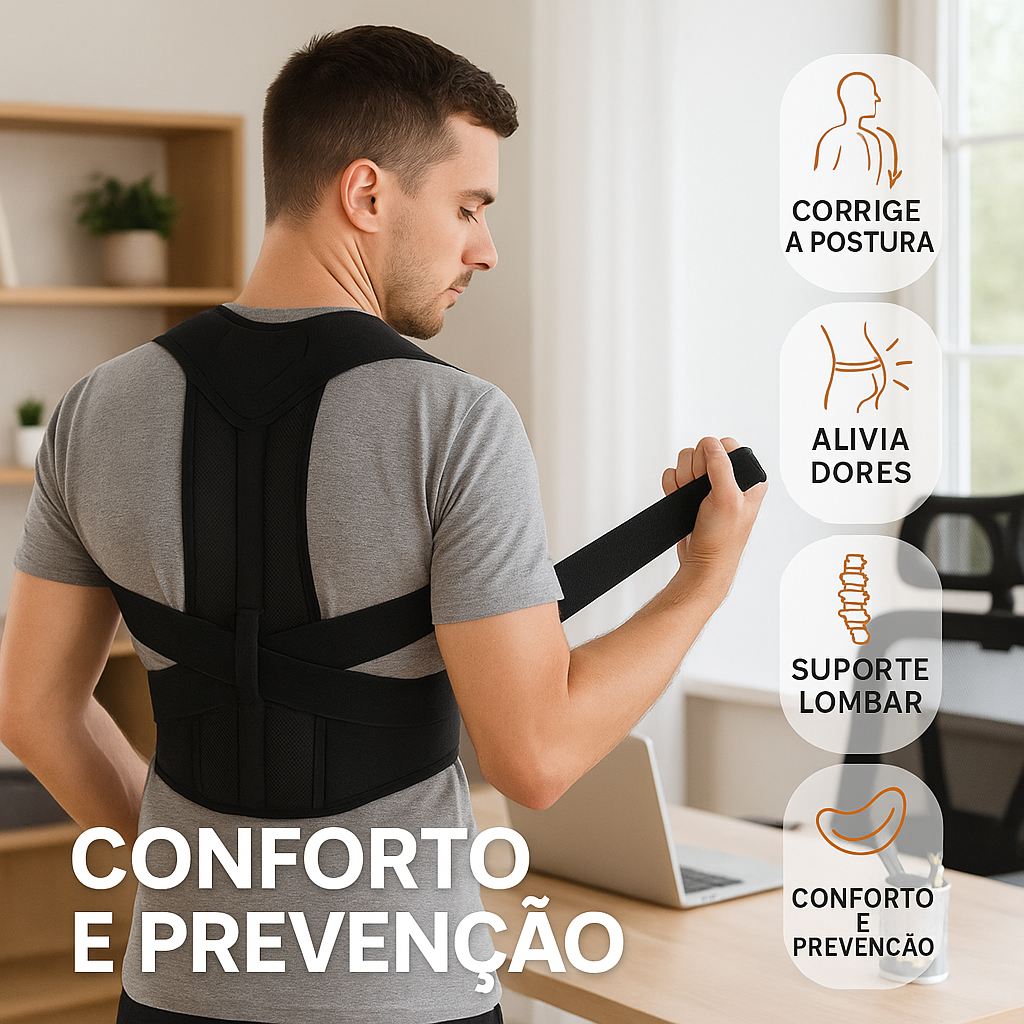 Cinta Postural Ortopédica Correção Postura Lombar Costas Alívio Dor nas ...