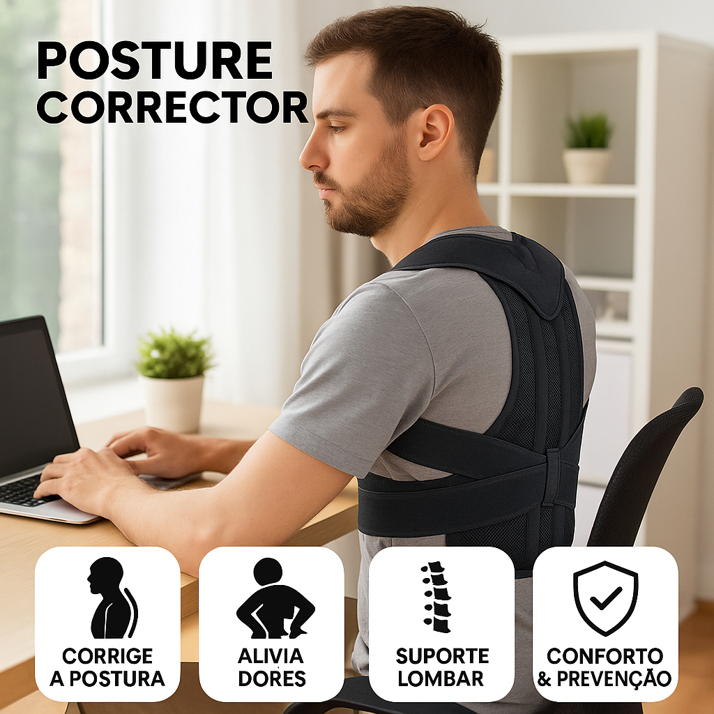 Cinta Postural Ortopédica Correção Postura Lombar Costas Alívio Dor nas ...
