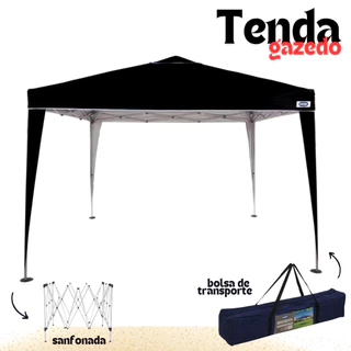 Tenda Gazebo X-Flex Oxford 3x3 Metros Preto Sanfonada Mor Piscina Praia Camping Churrasco Articulada