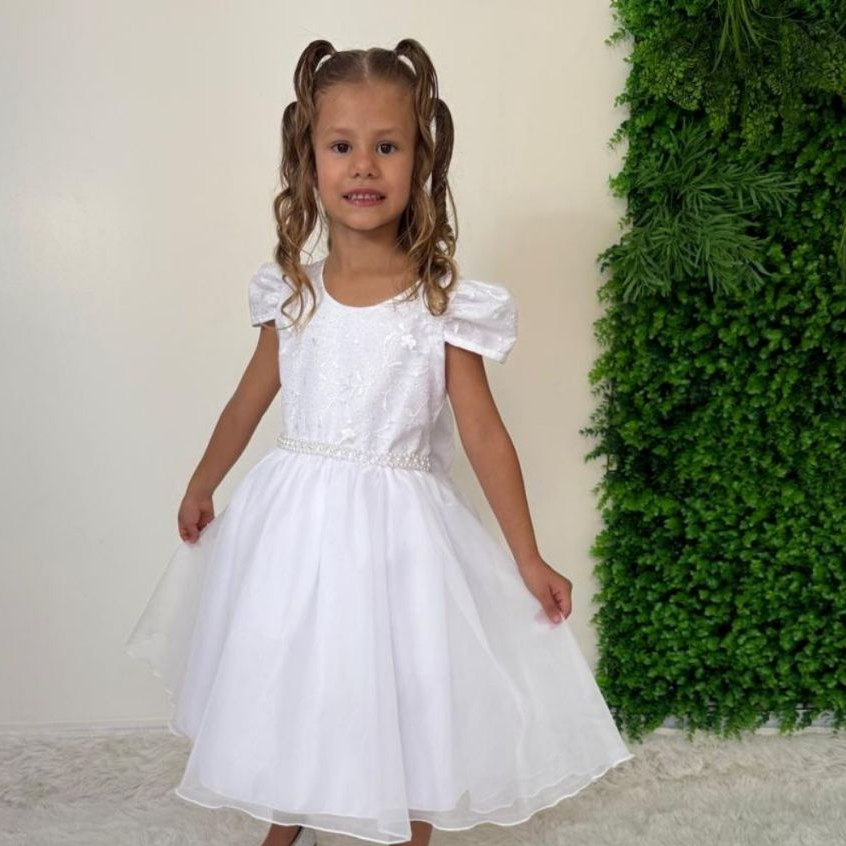 Vestido Branco Infantil para Batizado, Dama de Honra e Festas ...