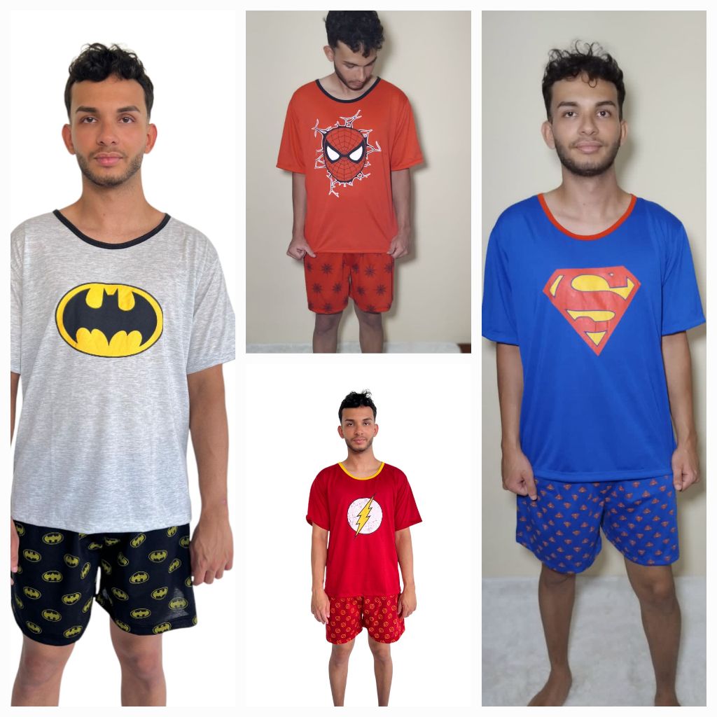 Pijama  Adulto Masculino  MEIA MANGA  / Super  Heróis/ Roupa de Dormir /Pijama Masculino em Oferta na Shopee