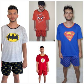 Pijama  Adulto Masculino  MEIA MANGA  / Super  Heróis/ Roupa de Dormir /Pijama Masculino em Oferta na Shopee