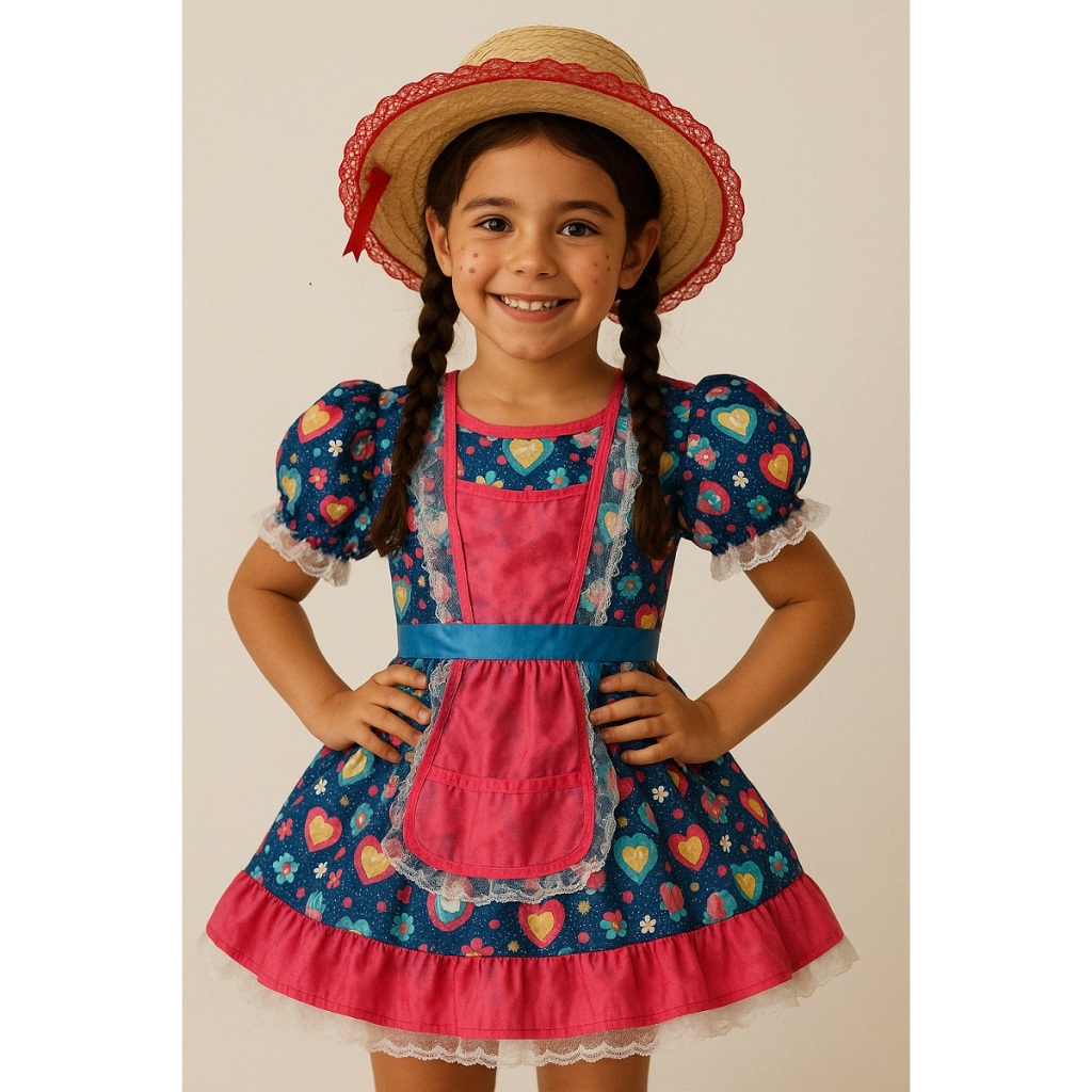Vestido Festa Junina Infantil luxo com calção com Shopee