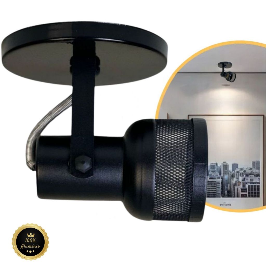 Spot Único Alumínio Bocal E27 Direcionável Sobrepor 110/220V. | Shopee ...