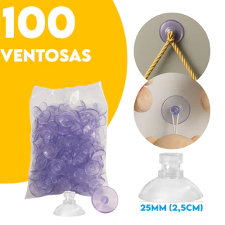 100 Ventosas Pvc Cristal 25mm Diâmetro Com Furo Para Fixação