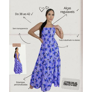 Vestido feminino longo lastex com alças reguláveis estiloso luxo casual Todas as ocasiões Elegante e Confortável Ref. 93 em Oferta na Shopee