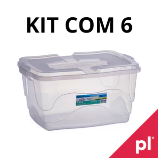 Kit Caixa Organizadora 20L Transparente Com Travas Container Guardar Brinquedos Livros Multiuso