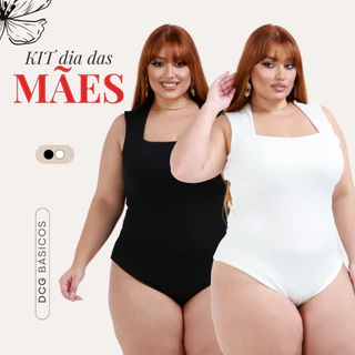 Kit 2 Body Plus size Regata Feminino Gola Quadrada G1 ao G3 Dia das Mães