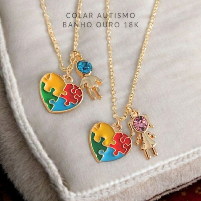 Colar Autismo TEA Filho Filha Banhado a Ouro 18k Mae De Autista ...