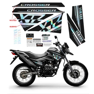 Adesivo compativel Yamaha Crosser 150 / preto fosco + holografico / aceita verniz automotivo / crosser modelo antigo