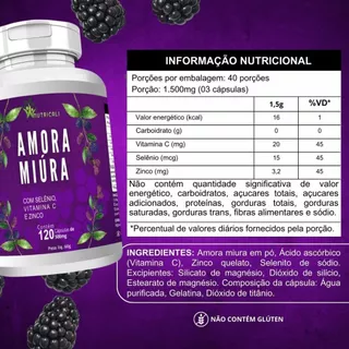 Amora Miura Vitamina C Selênio E Zinco 120 Cápsulas 500mg Nutricali