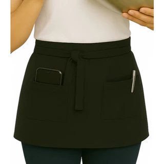 Avental Cintura Brim Algodão com 2 Bolsos Liso Curto Uniforme Chef Cozinha Restaurante Evento Truck