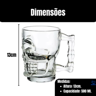 Kit 6 Canecas Chopp E Cerveja De Vidro Caveira Style 500ml