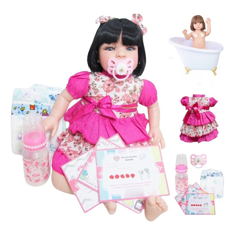 Conjunto Para Bebê Reborn Menina RN Body E Calça Canelada Pink Algodão Fresco Look Super Confortável