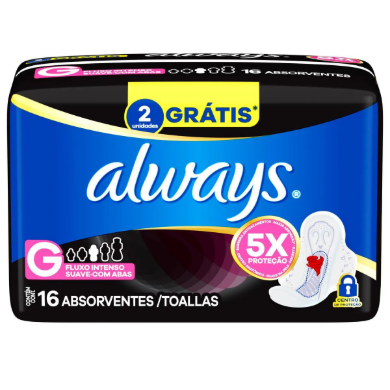 Absorvente Always Noturno Tamanho G Suave 16 Unidades | Shopee Brasil