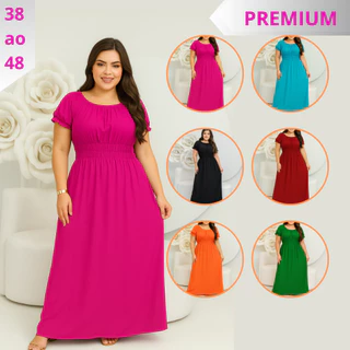 Vestido Longo Feminino Plus Size Moda Evangélica Manga Curta em Oferta na Shopee