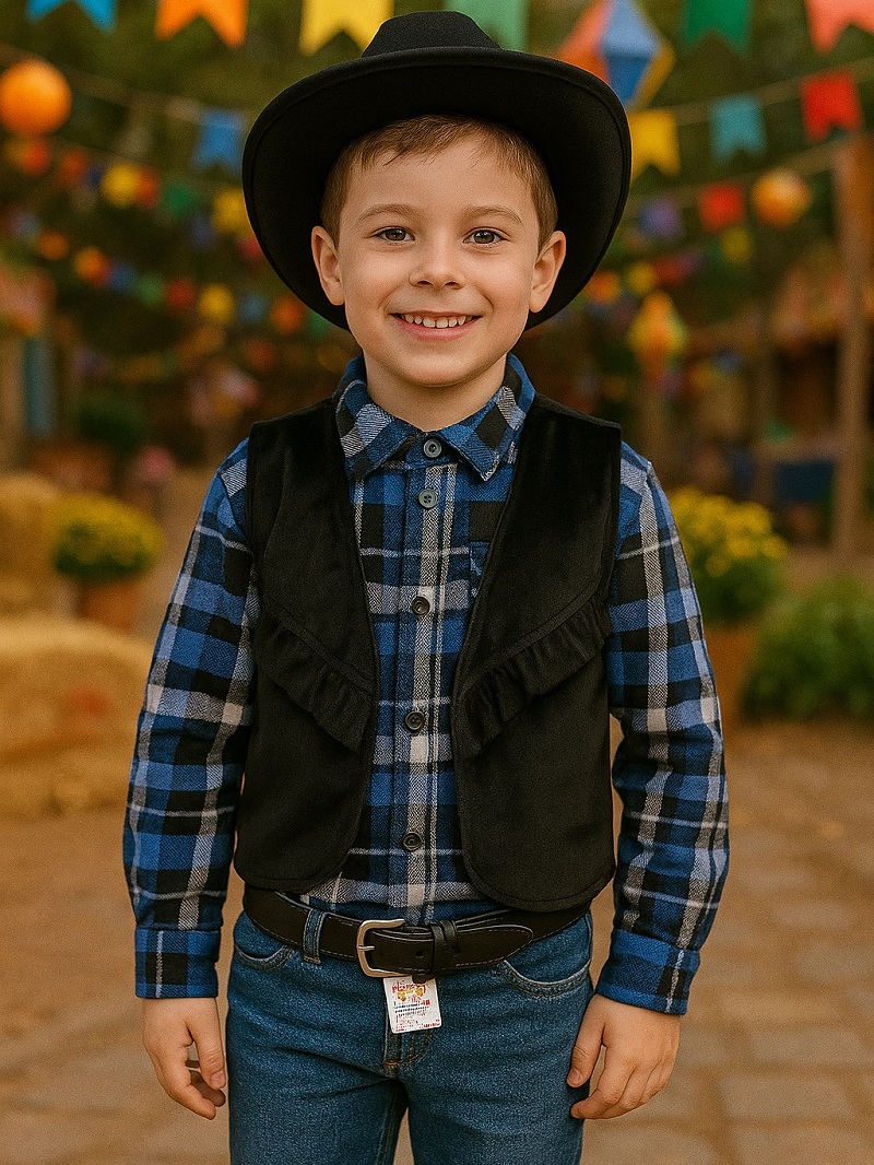 Conjunto Festa Junina Infantil Masculino com Camisa, Colete, cinto e ...