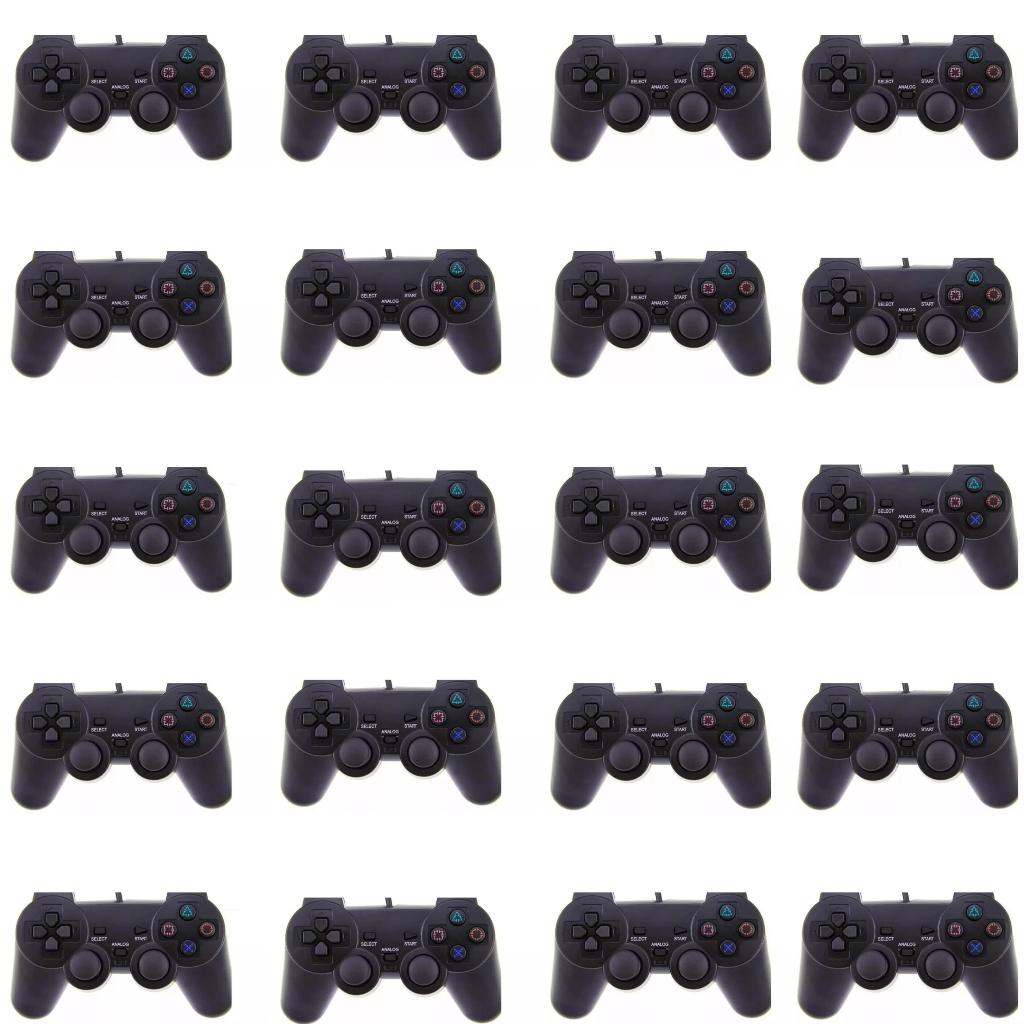 KIT 20 Controle para Playstation 2 / PS2 Com Fio - Cor preto fosco