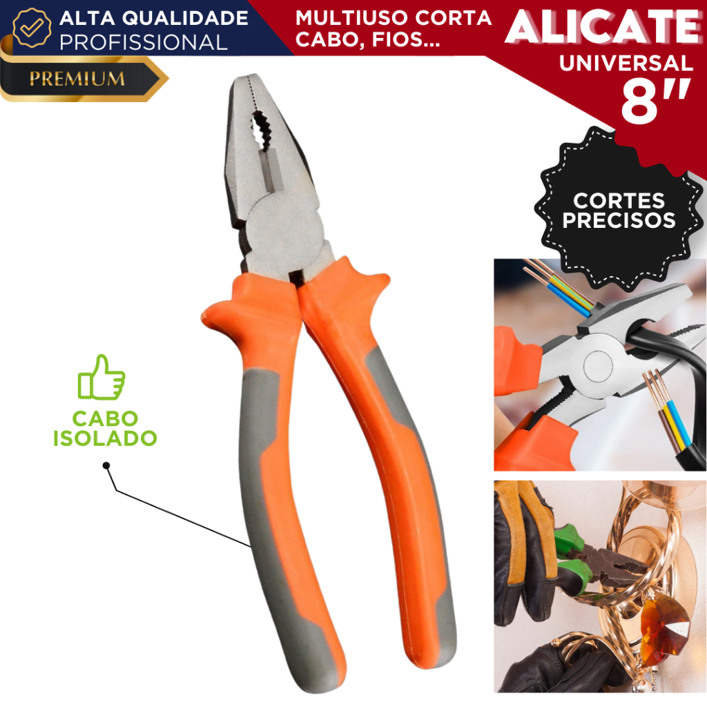 Alicate Multiuso 8” Para Cortar Fios Cabos e Muito Mais | Cabo Isolado ...