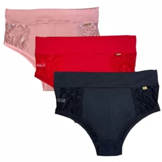 Kit 3 Calcinha Plus Size 50 ao 66 Confortável – Cintura Alta Lateral Larga para o Dia a Dia
