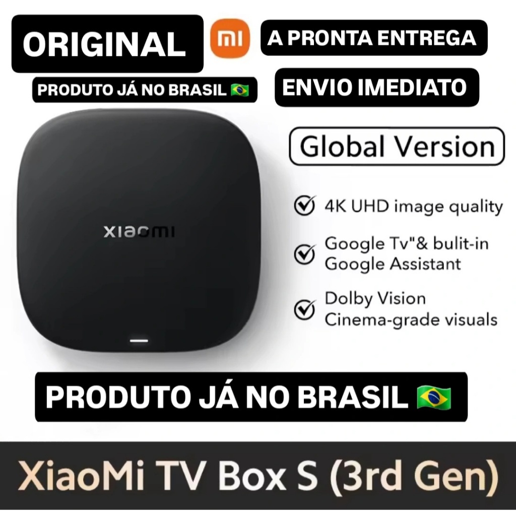 xiaomi mi tv box s 3a geração 4k uhd bluetooth 5.2 wifi6 2gb 32gb google tv google