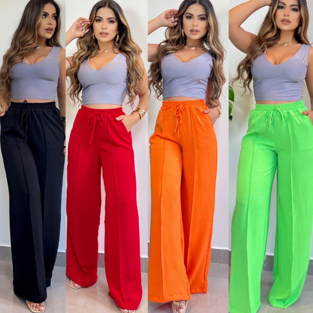 Calça Pantalona FEMENINA Wide Leg,em tecido Dunas.Com Cintura Alta ...