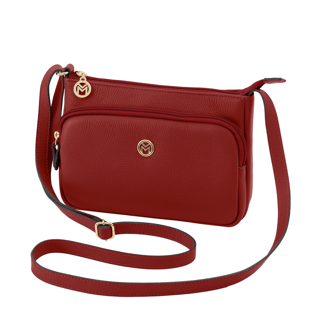 Bolsa Feminina Couro Alça Transversal Mariart Bolso Frontal Zíper