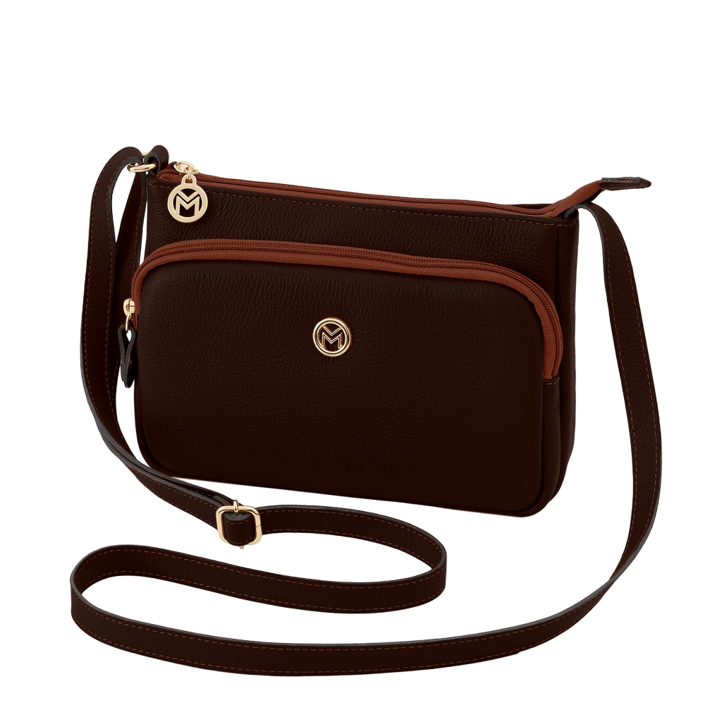 Bolsa Feminina Couro Alça Transversal Mariart Bolso Frontal Zíper