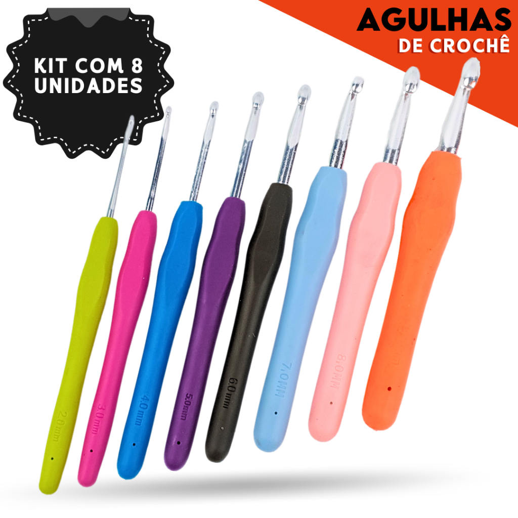 Kit 8 Agulhas de Crochê com Pegada Confortável – Ideal para Iniciantes ...