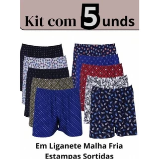 Kit 5 Pijamas Short Samba Canção Masculino em Malha Fria Liganete Premium Bem Grandão!!!! em Oferta na Shopee