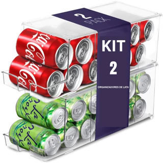 Kit 2 Organizador Lata Refrigerante e de Cerveja Acrílico Suporte de Geladeira Transparente